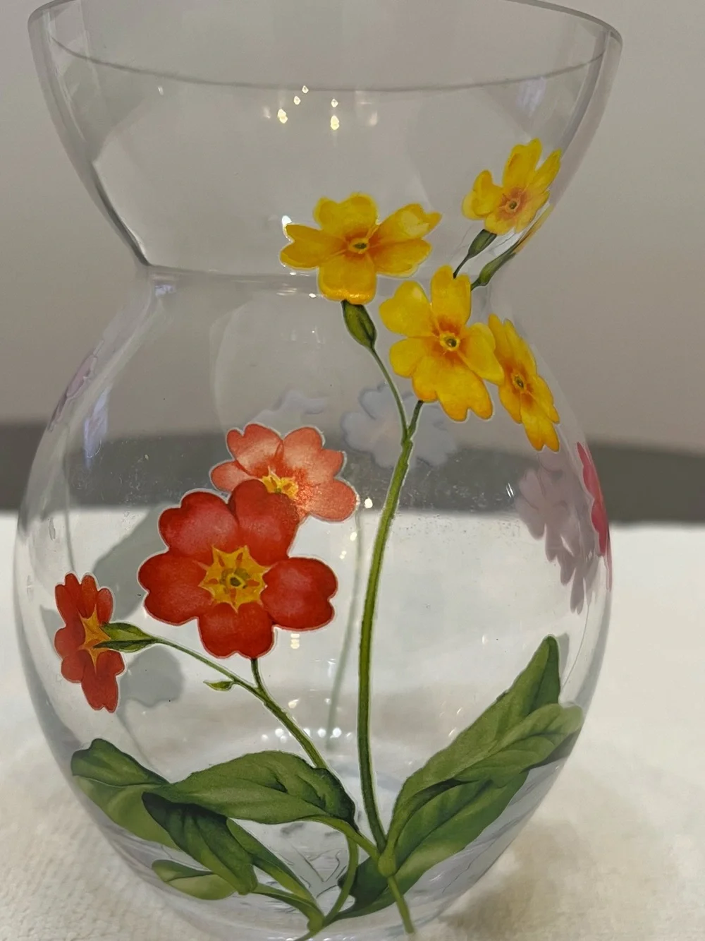 Decorative Floral Clear Glass BulbVase - Yellow & Red Multi Colored Flowers